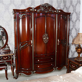 包邮卧室家具欧式四门衣柜深色雕花描金板式大衣橱美式新古典柜子