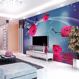 中式现代简约红玫瑰3d立体电视客厅卧室背景墙大型壁画无纺布墙纸