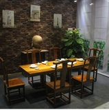 奥坎长方形6人实木原木餐桌新中式整套板式餐桌椅组合大板式餐桌