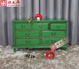 中式新古典做旧绿色做旧7斗柜 摆放柜 玄关柜实木装饰柜 复古家具