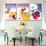 客厅装饰画卧室壁画现代三联画餐厅酒杯挂画简约无框画玻璃冰晶画