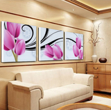客厅装饰画现代简约无框画卧室挂画背景墙郁金香三联画玻璃冰晶画