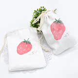 抽绳束口 草莓手绘 创意设计布艺帆布零钱袋 手机小包女 日系可爱