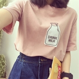 夏季短袖T恤女个性简约贴布粉色体恤韩国复古学生宽松半袖上衣服