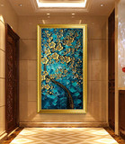 发财树油画 欧式山水风景抽象纯手绘定制走廊客厅装饰画 玄关挂画