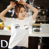 韩版夏季显瘦白色纯棉短袖T恤女宽松百搭体恤衫搭配背带裤的上衣