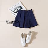 Muse.CX自主设计定制 2016夏款复古纹英伦风显瘦褶皱条短裤女