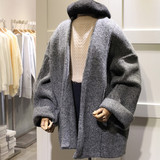 韩国东大门秋冬装中长款宽松羊毛纯色蝙蝠袖加厚毛衣开衫外套女潮
