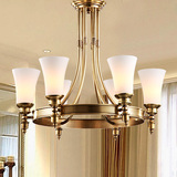 美式全铜吊灯欧式简约现代别墅客厅卧室纯铜玻璃圈圈吊灯