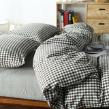 日式格子水洗棉1.8米床笠四件套全棉简约床单被套1.2m床上三件套