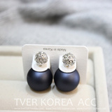 TVER 正品韩国进口代购东大门韩版时尚双面 彩金满钻球耳环耳环