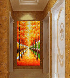 欧式酒店过道手绘油画竖版客厅玄关走廊装饰画立体壁挂画黄金大道