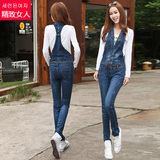 2016夏季新款牛仔背带裤女学生韩版时尚套装修身可拆卸连体长裤潮