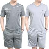 夏季纯色棉质运动套装男士跑步健身运动服短袖短裤薄加大宽松套装