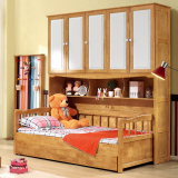 双层床儿童书柜全实木衣柜床组合美式储物男孩女孩床多功能高低床