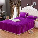 紫粉色床罩水晶绒蕾丝床裙单件1.5/1.8m加厚纯色席梦思防滑保护套