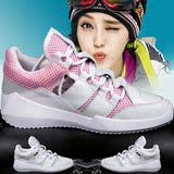 网鞋健身运动鞋女跑步鞋内增高韩版透气休闲鞋真皮白色镂空女鞋潮
