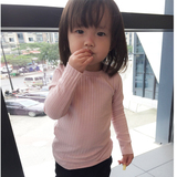 男童女童纯棉纯色坑条打底衫 2016秋新款童装韩版儿童宝宝长袖T恤