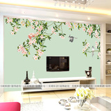 无缝大型壁画客厅电视背景墙纸现代中式3d无纺布壁纸韩式手绘花鸟