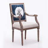 新古典实木欧式椅子酒店餐椅带扶手复古接待洽谈休闲椅布艺靠背椅