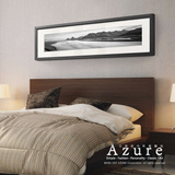 黑白床头装饰画山水风景摄影有框画横向长幅客厅现代简约实木挂画