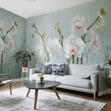 简约田园壁纸清新温馨沙发客卧室背景墙纸大型定制壁画壁布蝴蝶兰