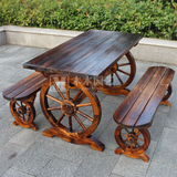 碳化实木庭院阳台车轮桌凳 茶楼咖啡桌椅户外花园茶几三件套组合