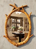 欧式美式乡村田园家居仿木树杈镜子卫浴浴室镜复古壁挂装饰梳妆镜