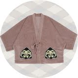 坏品味自制秋款 日系福神粉色灯芯绒系带宽袖上衣和服外套