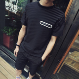 潮男夏季两件套韩版修身青少年学生休闲运动套装男短袖t恤短裤夏