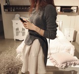 秋冬新款 韩版时尚套装不规则中长款针织衫毛衣+半身短裙两件2016