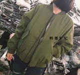 2016春装新款韩国宽松大码军绿色飞行员棒球服夹克BF风短外套女