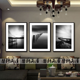 现代简约客厅沙发背景墙画卧室装饰画风景三联有框画黑白挂画抽象