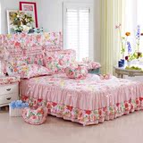 床罩床裙1.5m床1.8m床被套纯棉粉色花边床裙式床单公主风防滑单件