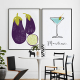 餐厅装饰画现代简约水果蔬菜酒杯个性挂画北欧小清新厨房创意墙画