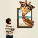 穿墙创意长颈鹿风景动物3D立体天花板贴客厅卧室背景墙装饰画贴纸