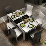 简约现代电磁炉实木餐桌钢化玻璃烤漆餐台饭桌伸缩6人餐桌椅组合