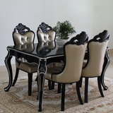 欧式餐桌椅组合6人 新古典实木桌黑色长方形餐台饭桌小户型1桌4椅