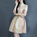2016春季韩版甜美一字领蓬蓬连衣裙女中长款高腰修身显瘦公主裙