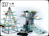 豪华自助餐展示食品蛋糕阶梯塔不锈钢玻璃西餐餐饮会所酒店用品架
