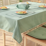 日式棉麻桌布布艺 田园格子条纹餐桌布茶几桌布盖巾长方形 台布