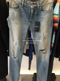 「正品特价」Saint Laurent Paris SLP蓝水洗破坏破洞男士牛仔裤