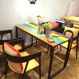 酒吧实木桌椅咖啡桌复古铁艺桌做旧桌家庭阳台桌现代咖啡酒吧桌椅