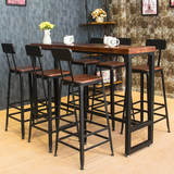 美式铁艺吧台椅前台吧凳做旧高脚凳实木高脚椅子咖啡酒吧桌椅组合
