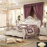 欧式雕花床皮床 实木床 双人床 1.8新古典美式床 卧室床 法式家具