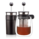 丹麦BODUM波顿法压壶不锈钢滤压壶 家用冲茶器送双层耐热咖啡水杯