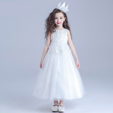女童连衣裙白色公主裙礼服中大童儿童纱裙童装演出服长裙夏季婚纱