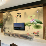 3d中式中国风水墨山水荷花壁纸客厅大型5d电视背景壁画墙纸影视墙