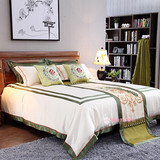 夏季新品新中式天丝刺绣绿色凤凰刺绣样板间样板房软装床品九件套
