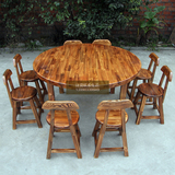 实木餐桌椅组合碳化火烧木餐桌方桌圆桌椅方凳特色农家乐饭馆桌凳